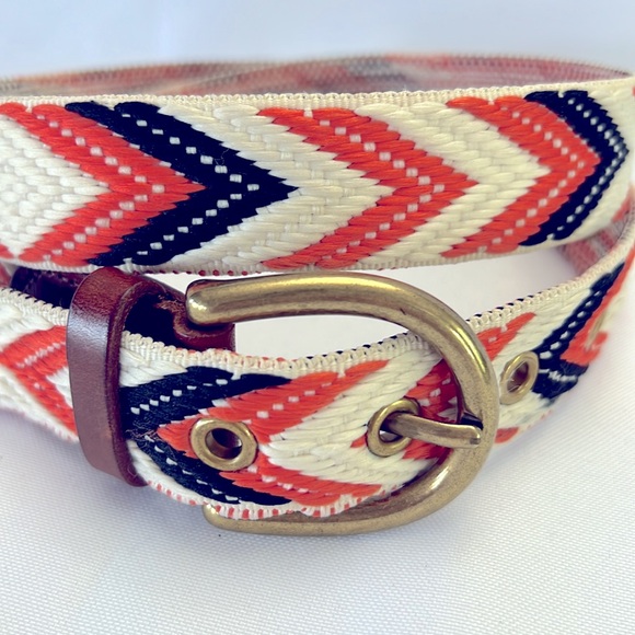 J Crew Orange, Blue & Cream Woven Chevron Belt - Picture 2 of 5